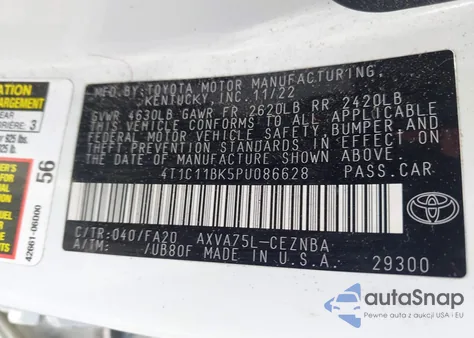 2023 Toyota Camry Le z USA, uszkodzony, nr VIN 4T1C11BK5PU086628